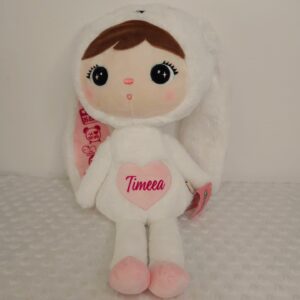 papusa personalizata iepuras pufos alb