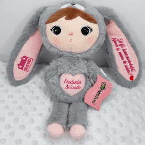 papusa personalizata iepuras gri mini