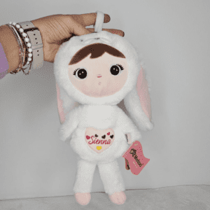 papusa personalizata iepuras pufos alb mini