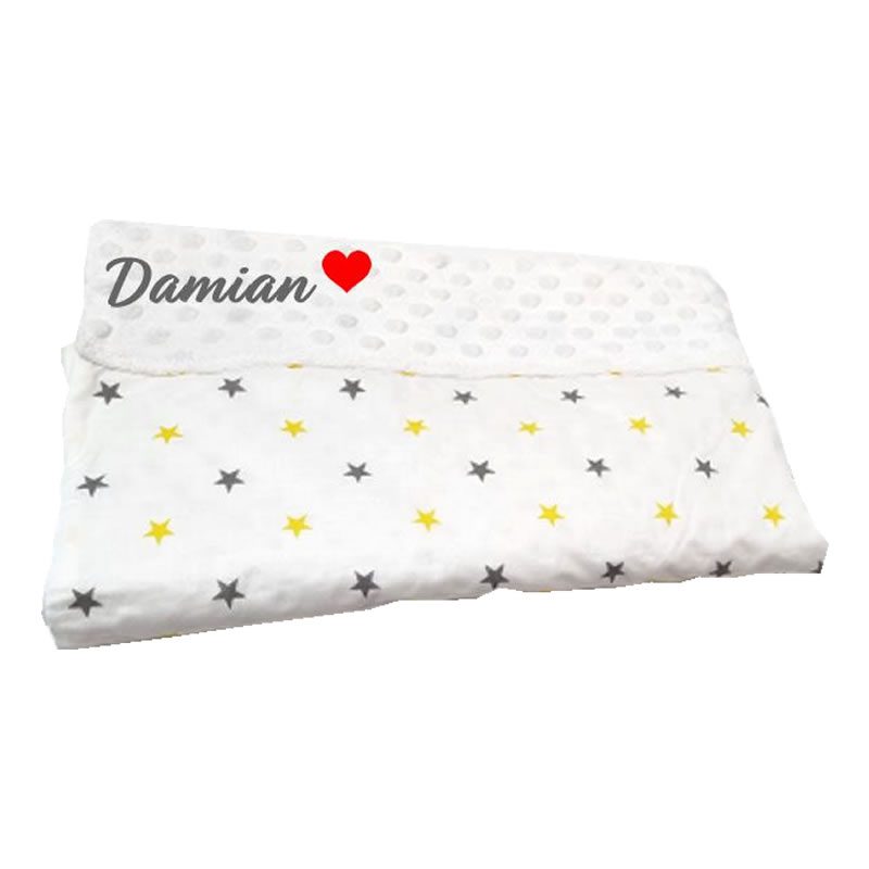 Paturica personalizata – Stelute Vesele și Minky Alb