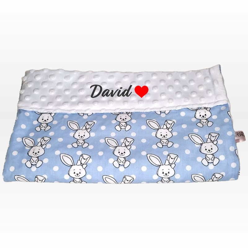 Paturica personalizata – Baietel - Iepurasul FUFU si Minky Alb