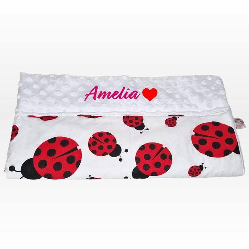 Paturica personalizata – Buburuze si Minky Alb