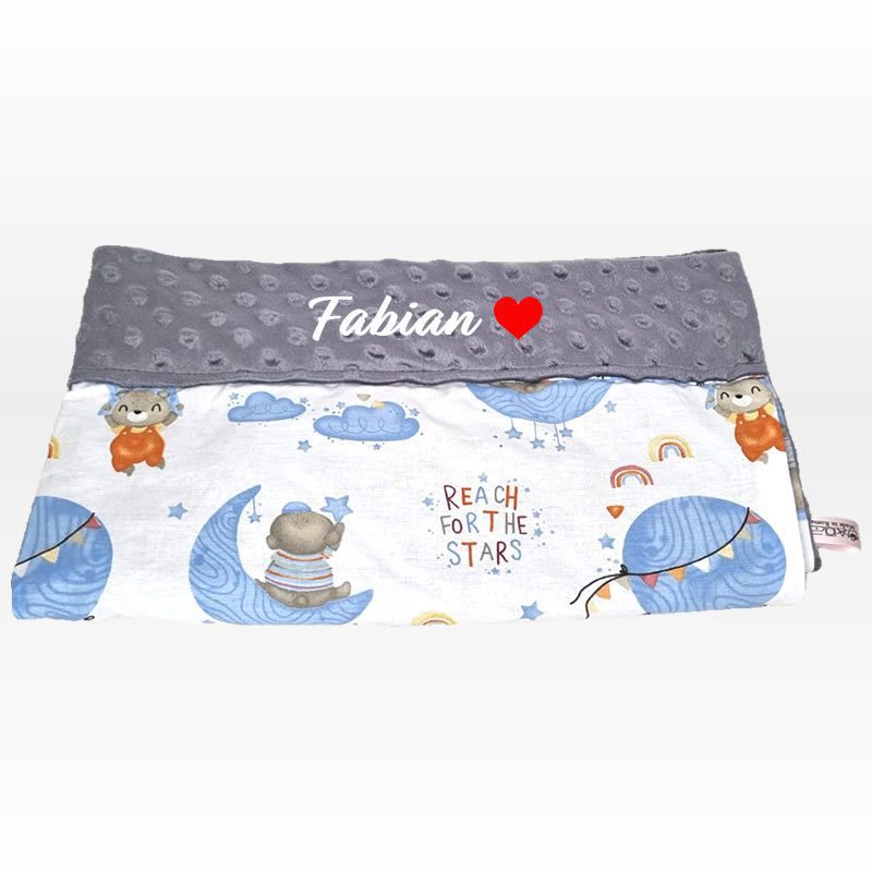 Paturica personalizata - Ursuleti și Minky Gri