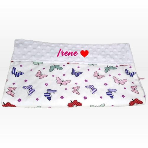 Paturica personalizata Bebe – Fluturasi si Minky Alb 1