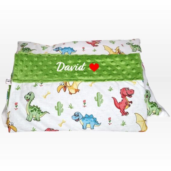 Set personalizat Paturica cu doua fete si Perna Dino 1