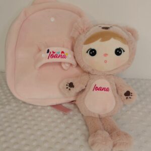 Ghiozdan personalizat cu papusica detasabila ursulet fetita
