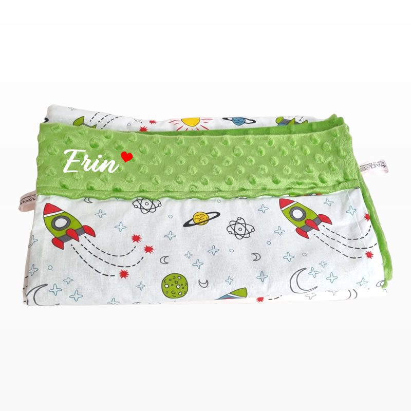 Paturica personalizata – Spatiu cosmic și Minky Verde