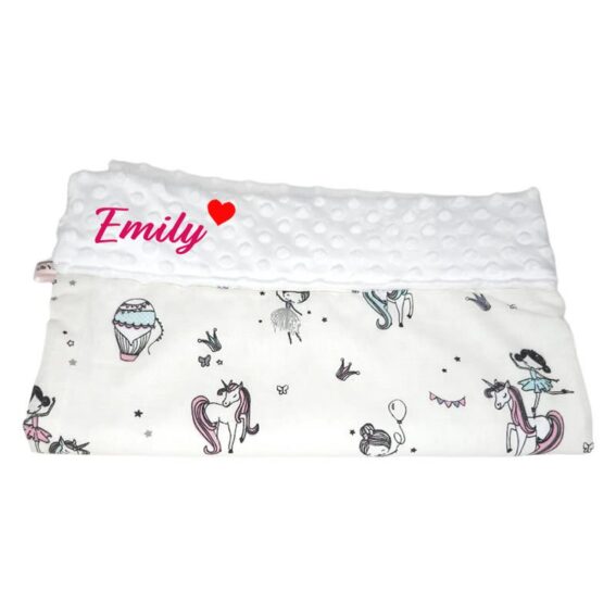Paturica personalizata – Balerina visatoare si Minky Alb