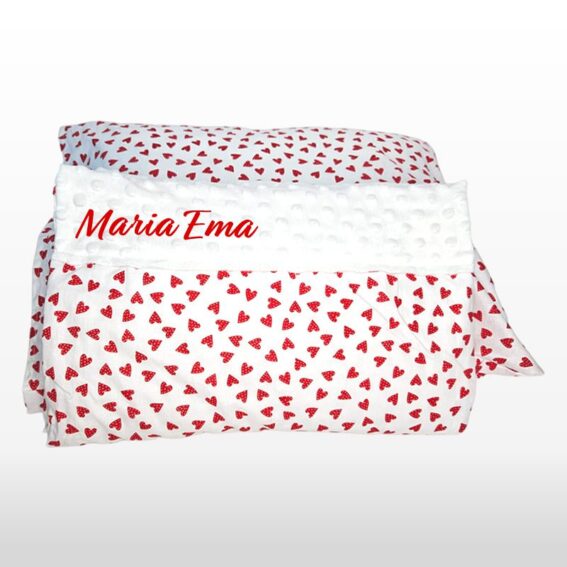 Set personalizat Paturica cu doua fete si Perna Inimioare