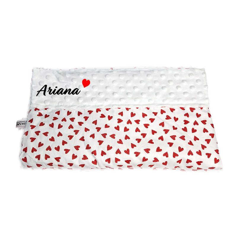 Paturica personalizata – Inimioare și Minky Alb
