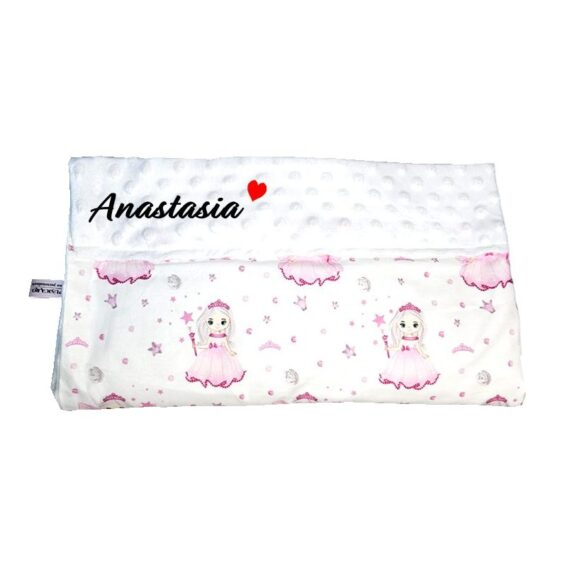 Paturica personalizata – Printesa și Minky Alb