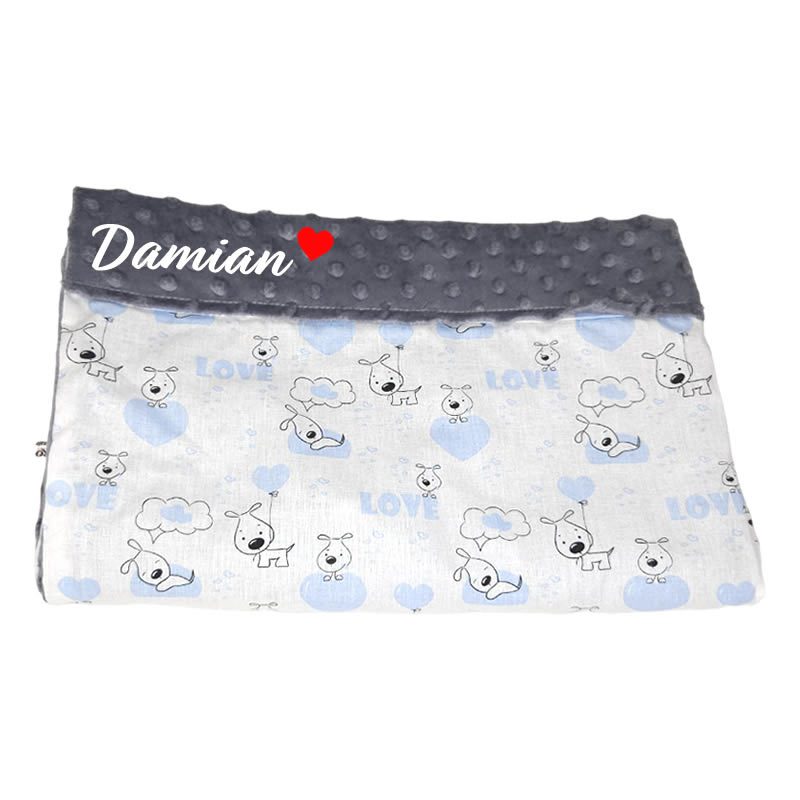 Paturica personalizata – Catelusul somnoros și Minky Gri