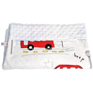 Set personalizat Paturica cu doua fete si Perna – Masinute și Minky Alb 2