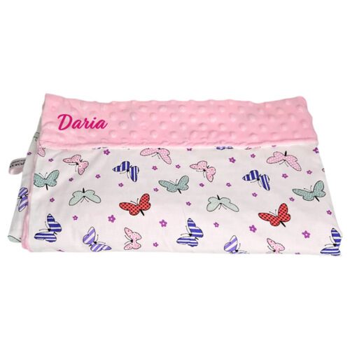 Paturica personalizata – Fluturași si Minky Roz