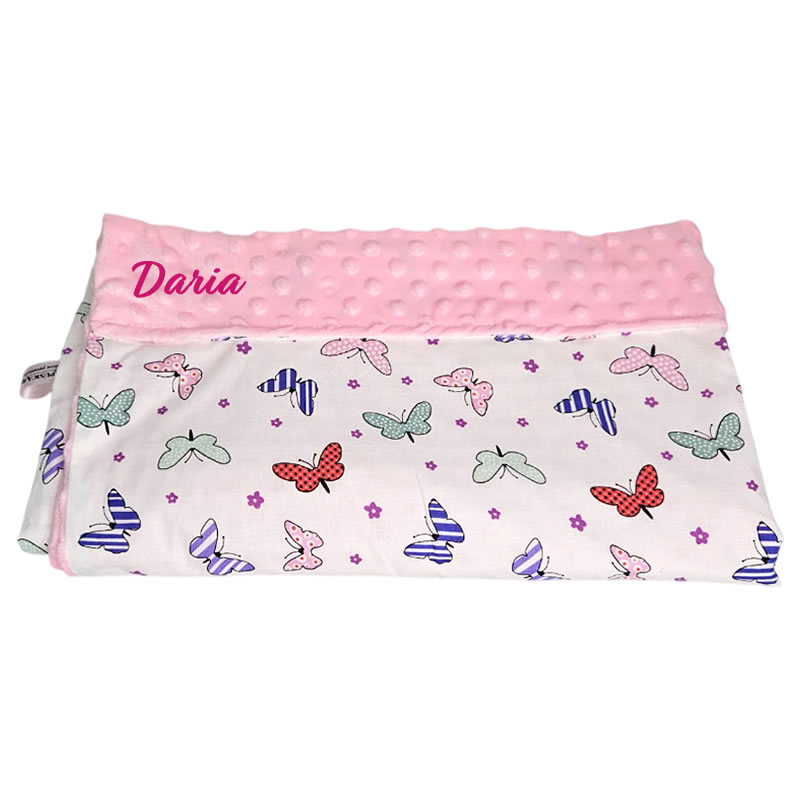 Paturica personalizata – Fluturași si Minky Roz