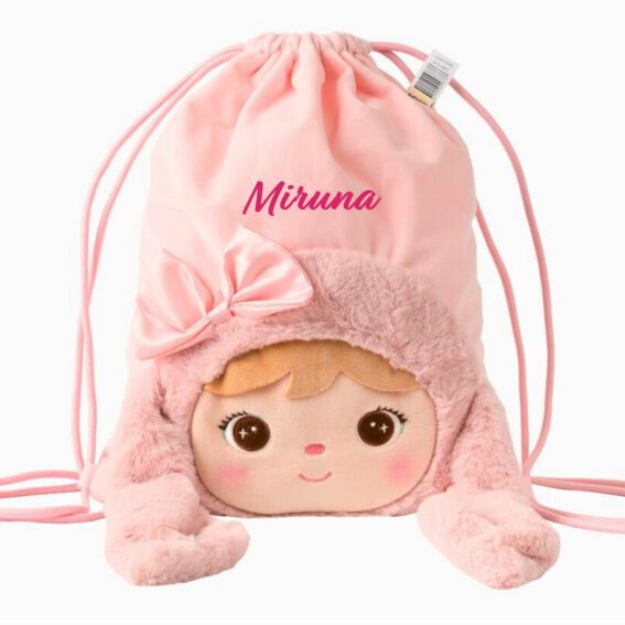 Saculet personalizat Iepuras Pufos Roz cu fundita