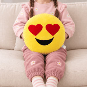 Girl Holding a Heart Eyes Emoji Cushion