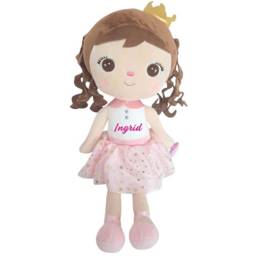 Papusa personalizata de plus Printesa Inimii bruneta