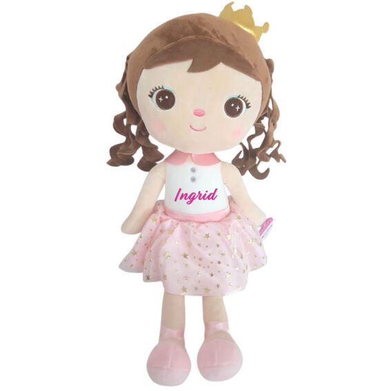 Papusa personalizata de plus Printesa Inimii bruneta