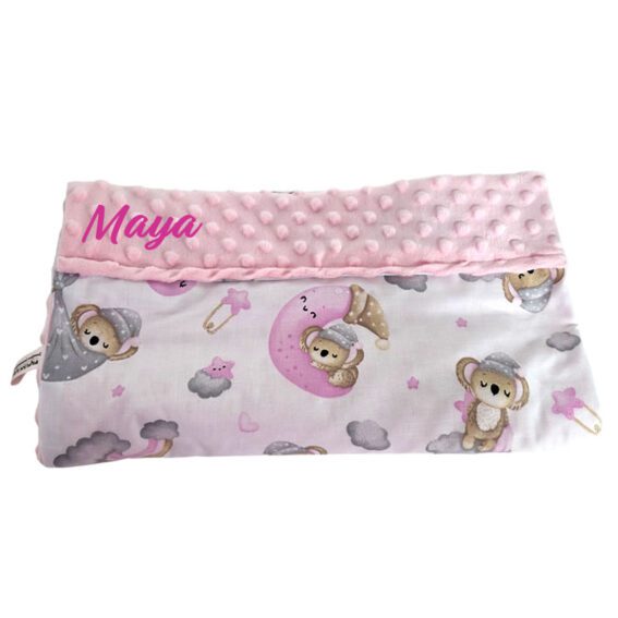 Paturica personalizata – Vise plăcute fetiță minky roz