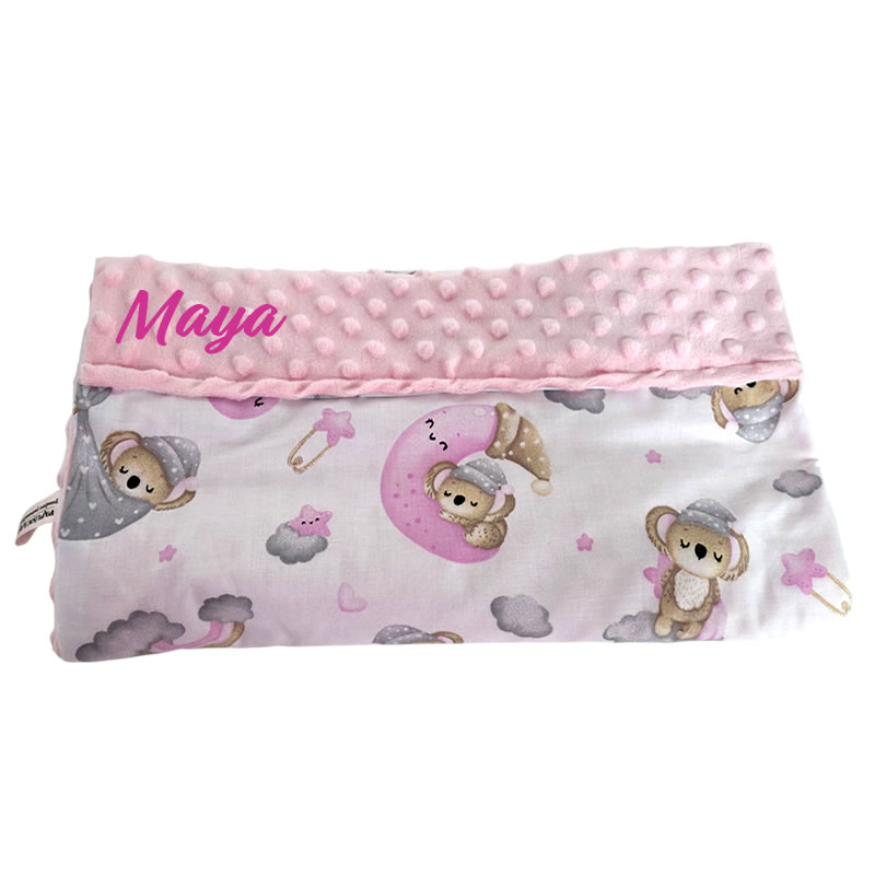 Paturica personalizata – Vise plăcute fetiță minky roz